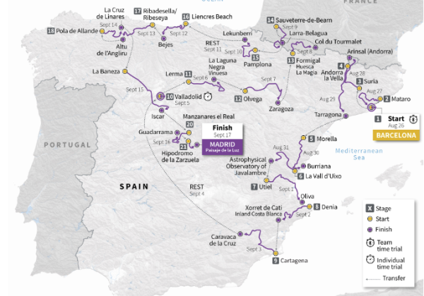 La Vuelta 2023 Spain a Map of the route